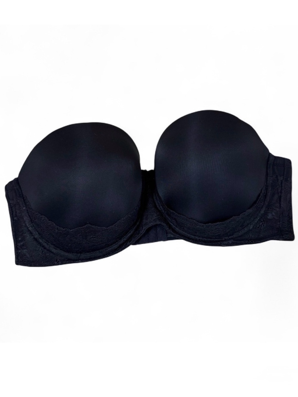 Torrid Curve Black Lace Trim Push-Up Strapless Bra 38DD Underwire Support